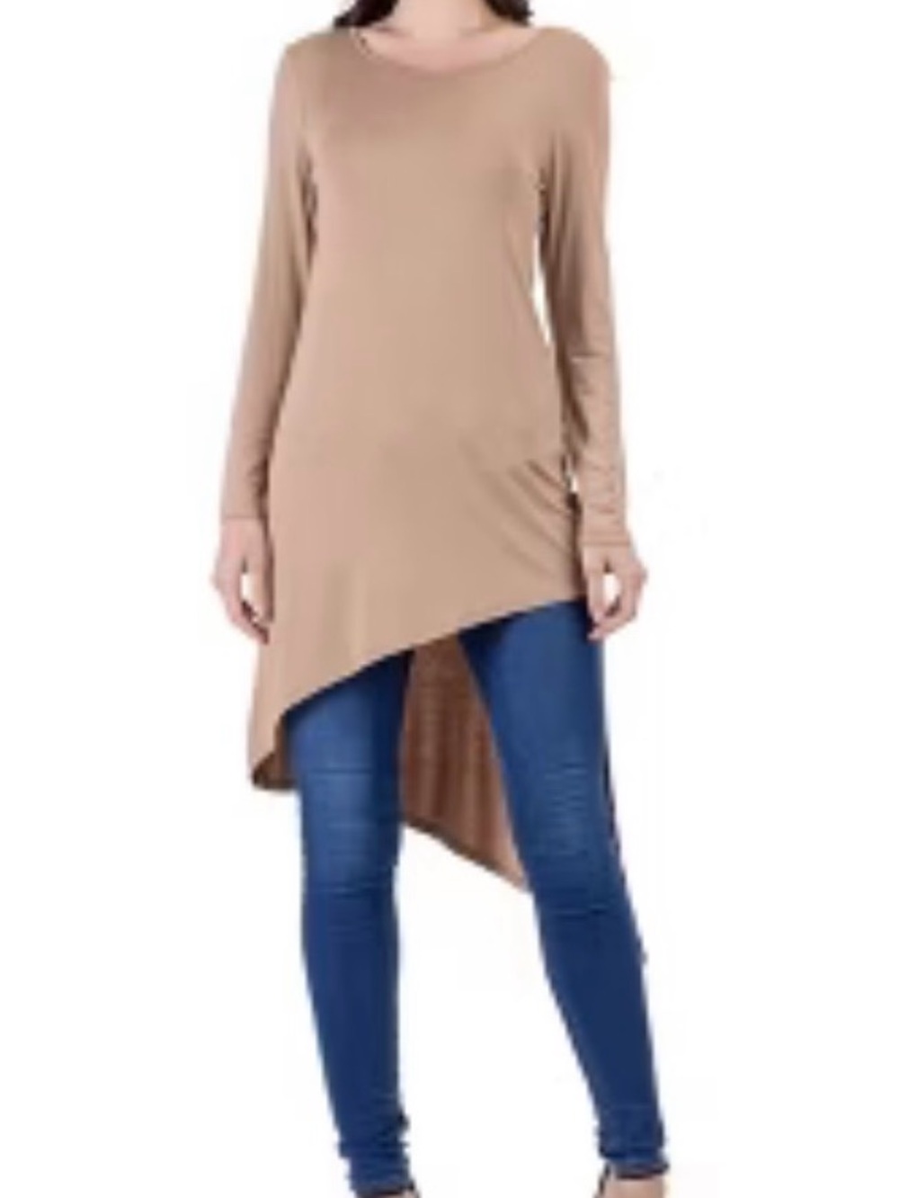 NWT 24seven Asymmetric Long Sleeve Tunic Top - Taupe sz M